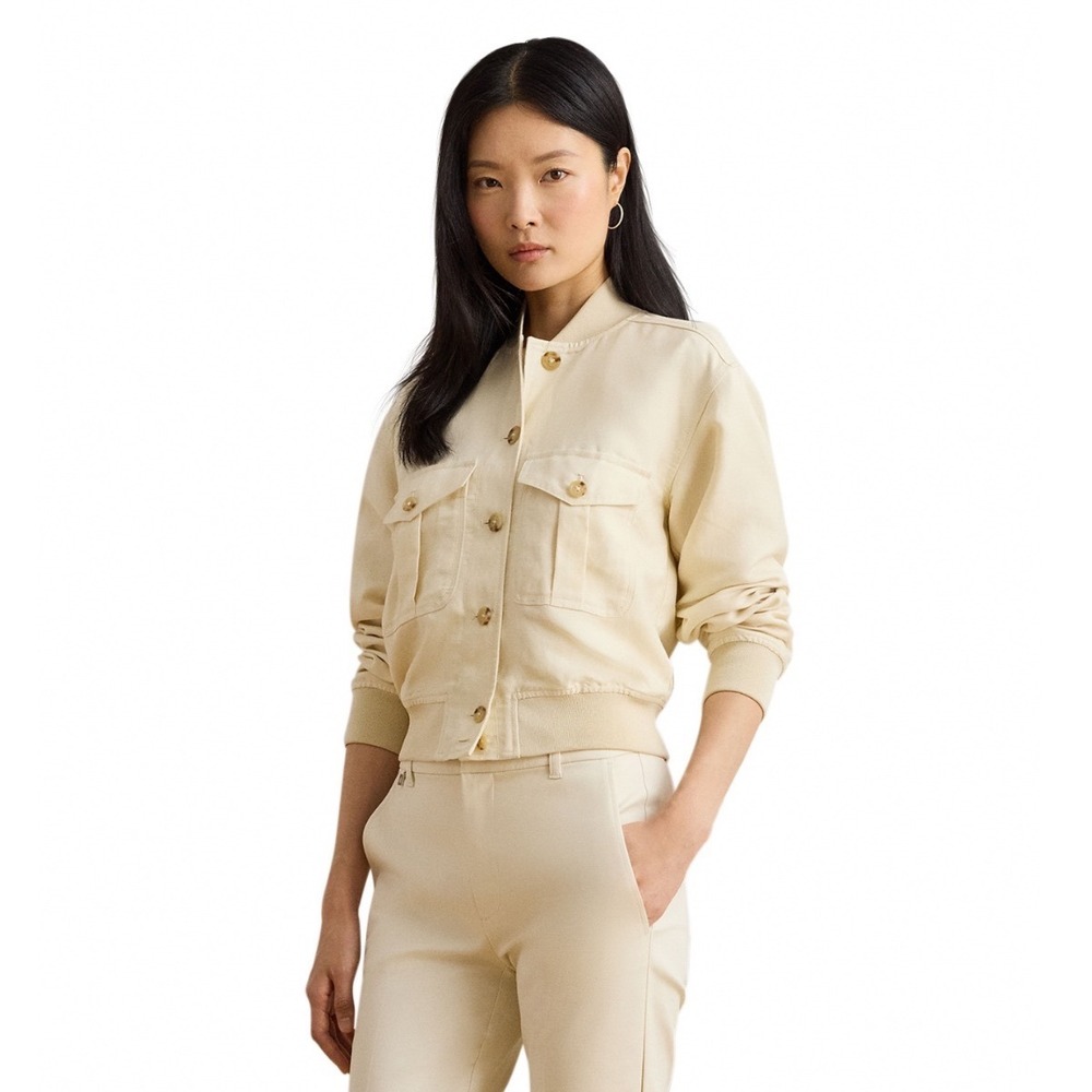 Lauren Ralph Lauren Ivory Beige Linen Blend Bomber Jacket Size 14 NEW
